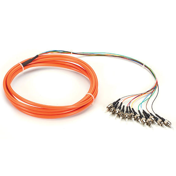 12 Fiber ST/UPC Distribution Style Pigtail,MM, 62.5µm, 12 Strand Orange Jacketed 3 Meter