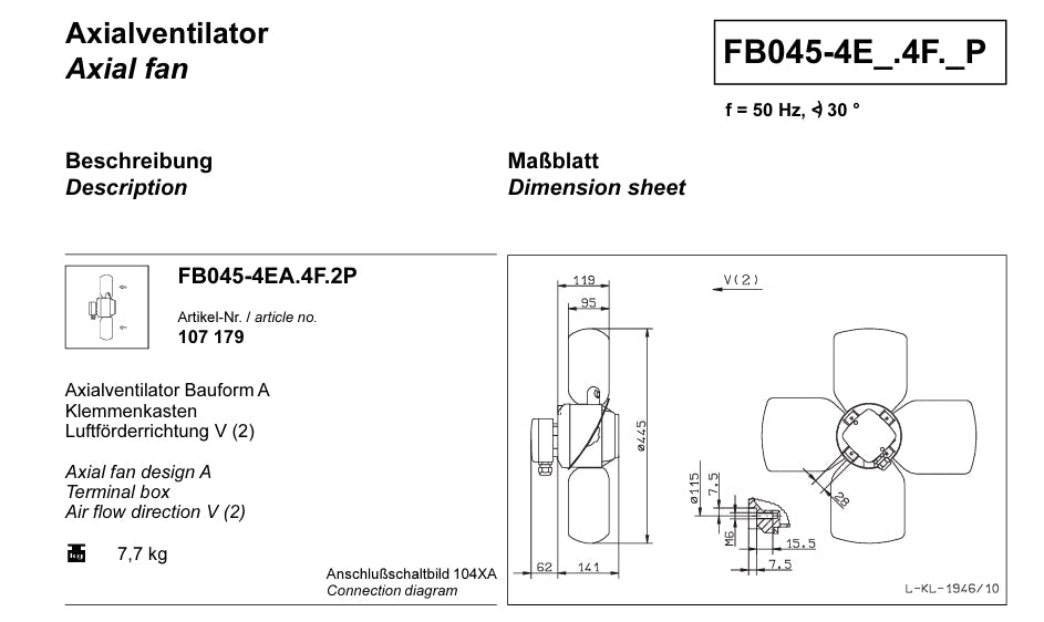 FB045-4EA.4F.2P ZIEHL-ABEGG Axial Fan 0.48kW 230V 2.1A 1325rpm