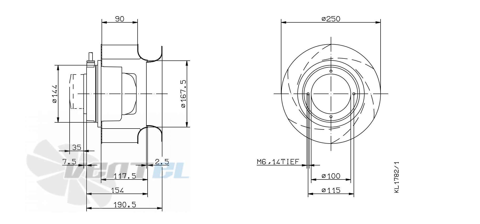 RH25M-2EK.3B.1R ZIEHL-ABEGG centrifugal fan 1-230V 50HZ 2630RPM