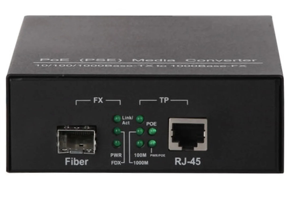 FC-1001-PSE Gigabit Ethernet 10/100/1000BaseTx to SFP slot fiber media converter with PoE+ 30W PSE, AC direct input