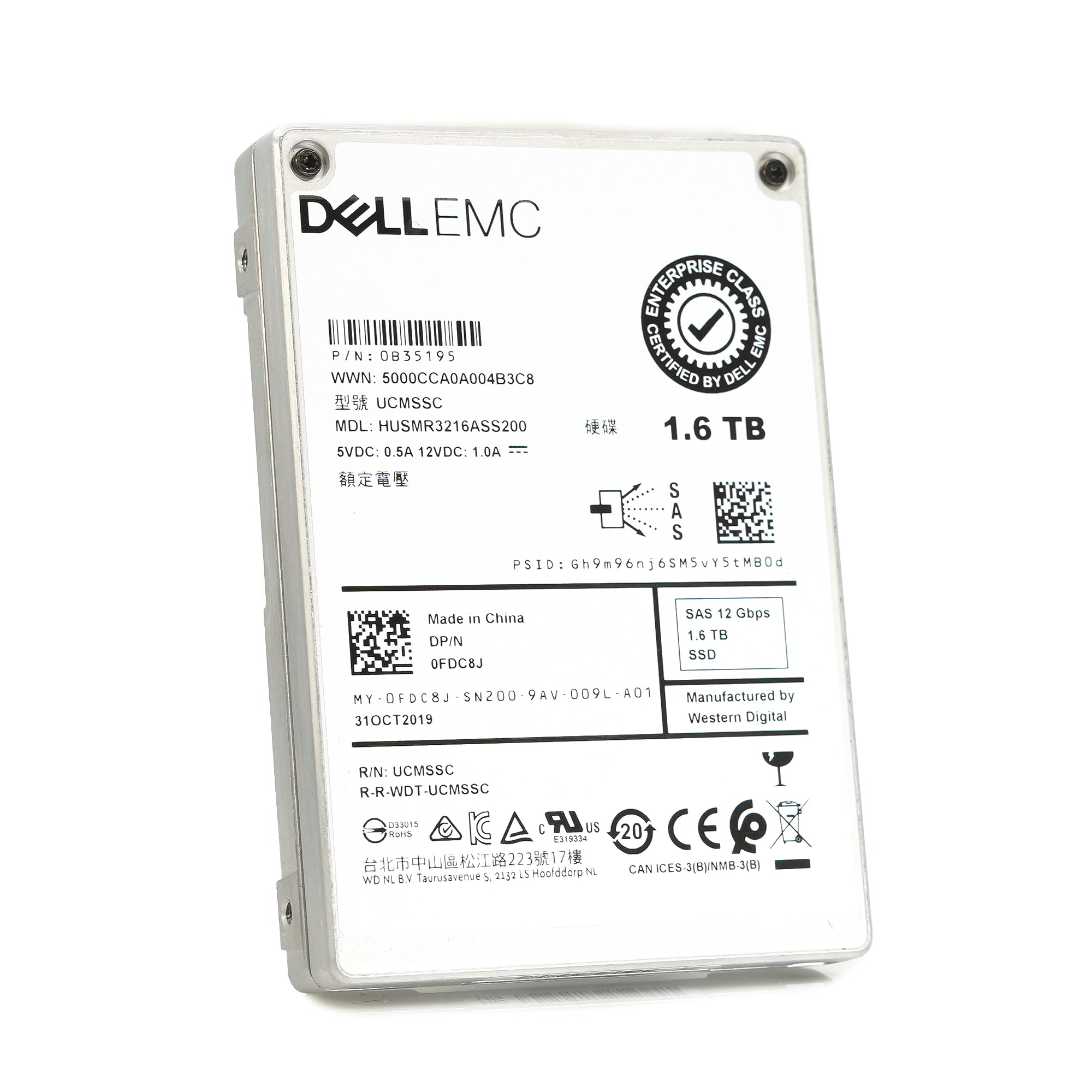 Dell Ultrastar DC SS300 FDC8J HUSMR3216ASS200 1.6TB SAS 12Gb/s 2.5in Refurbished SSD