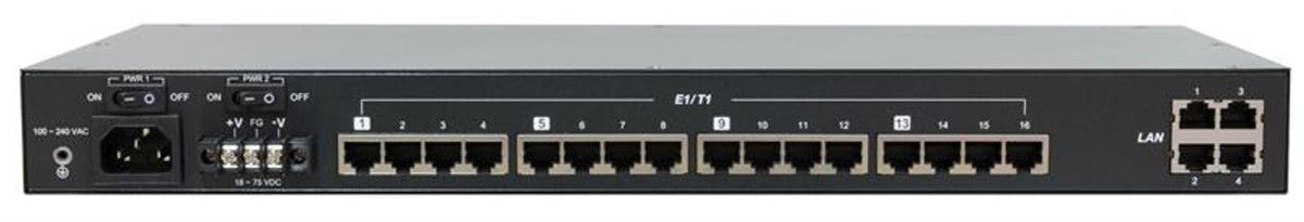 16 E1/ T1 with Full Gigabit Ethernet and Redundant SFP Optic Link Fiber Optic Multiplexer - AC and DC Powered