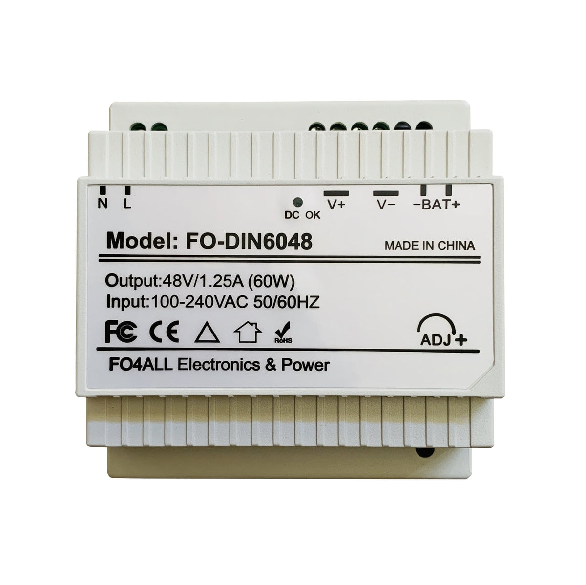 FO-DIN6048 AC 100-240V input to DC 48V 60W Industrial DIN rail power supply with 3.5" rail included