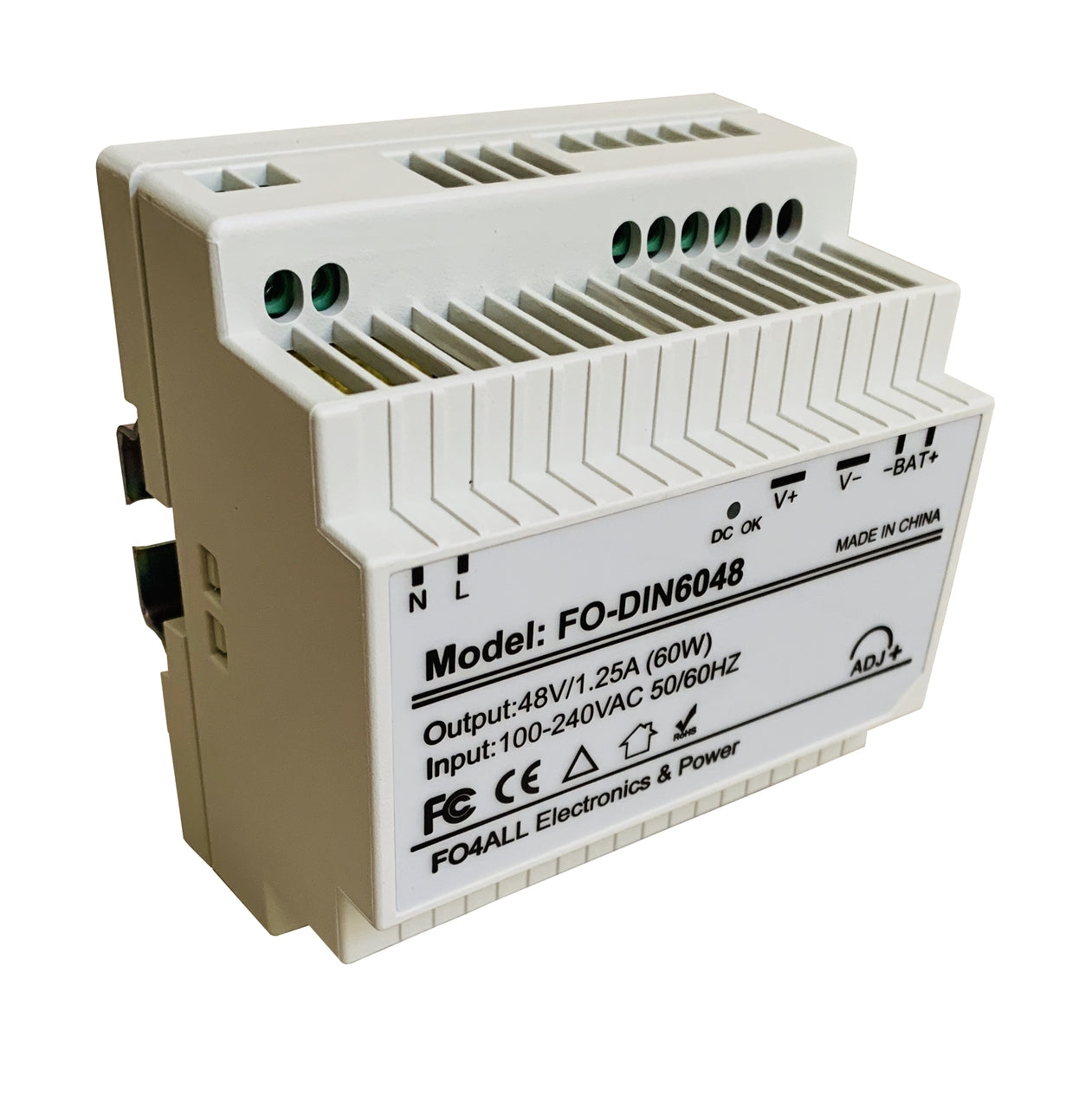 FO-DIN6048 AC 100-240V input to DC 48V 60W Industrial DIN rail power supply with 3.5" rail included