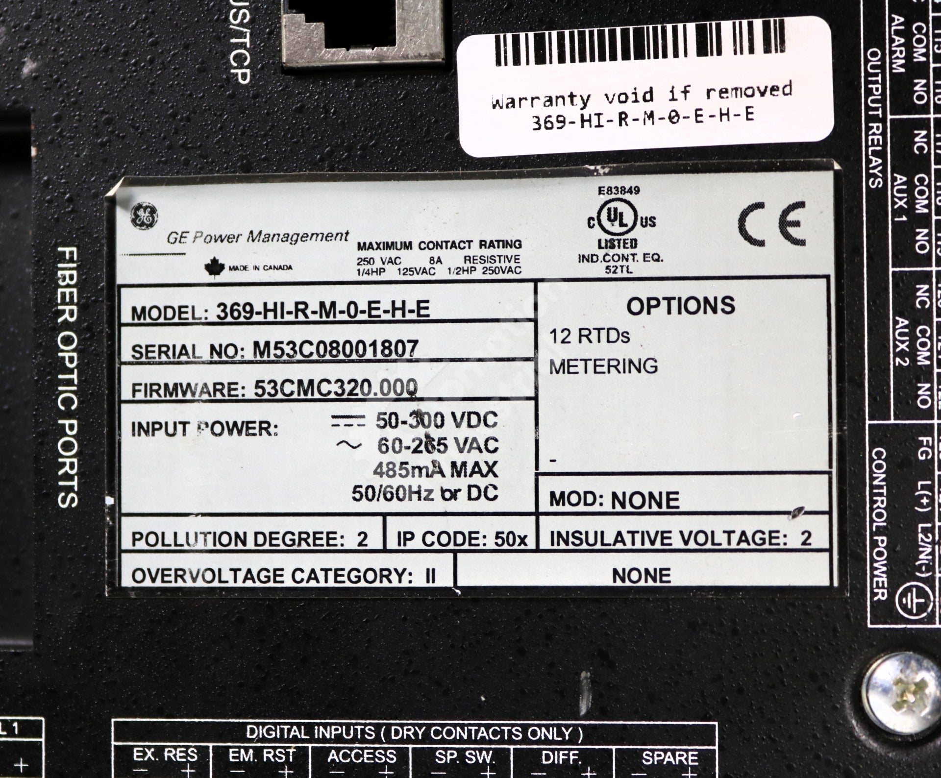 369-HI-R-M-0-E-H-E By GE Multilin 369 Motor Management Relay