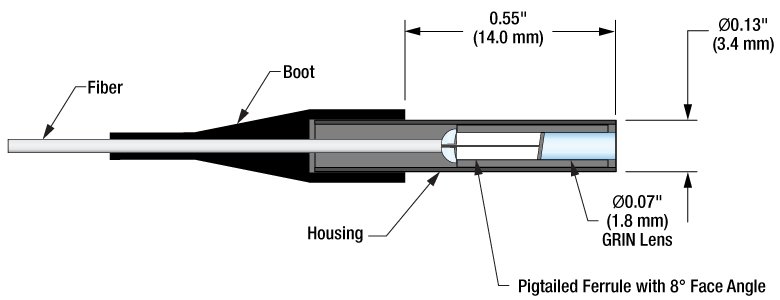 T-50-630 - Single Mode GRIN Fiber Collimator, 630 nm, No Connector