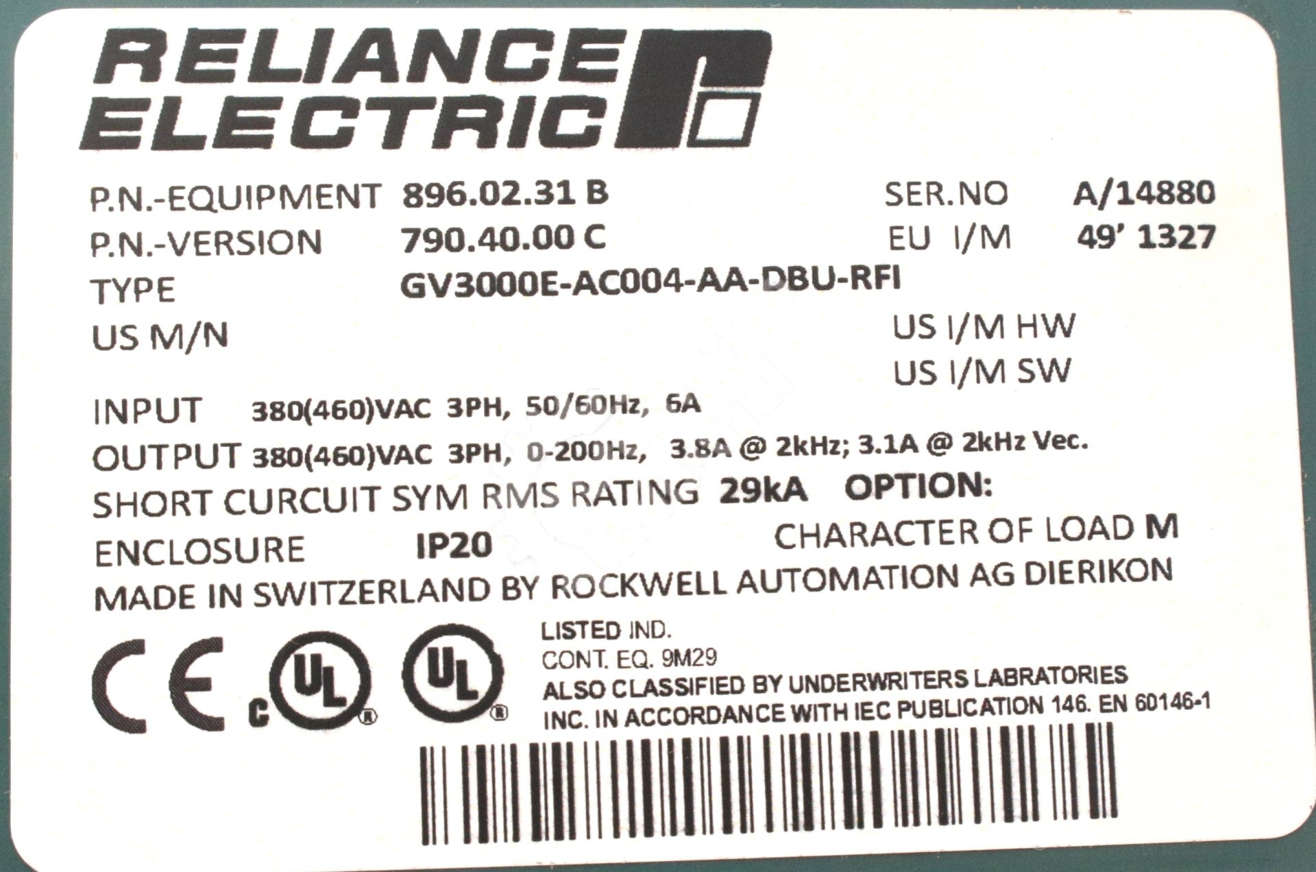 GV3000E-AC004-AA-DBU-RFI by Reliance Electric 38ET4060 460VAC Drive New No Box