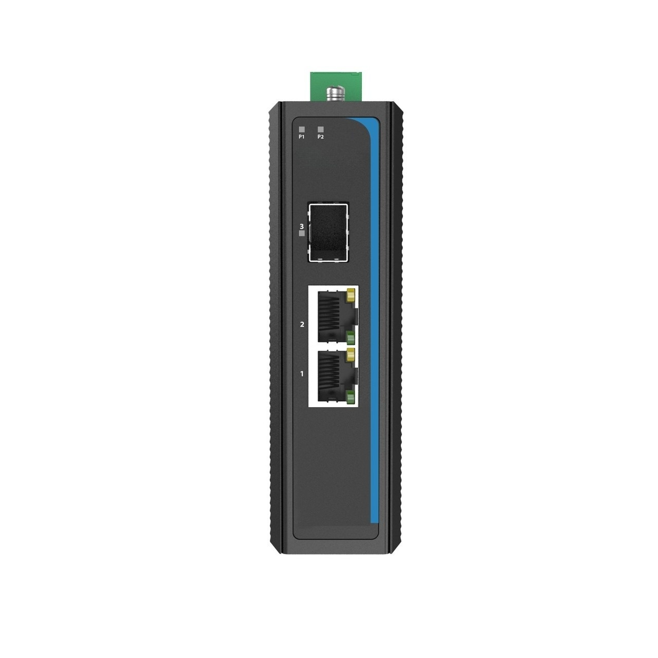 HC-1002-SFP-PSE-BT - 2x RJ45 +1x SFP ports Gigabit Ethernet Industrial fiber switch with 180W of PoE 802.3bt, DIN rail mount, -40 to +75 Celsius