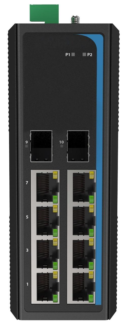 HGW-802S - 8x RJ45 + 2x SFP ports Gigabit Ethernet Industrial fiber switch, DIN rail mount, -40 to +75 Celsius