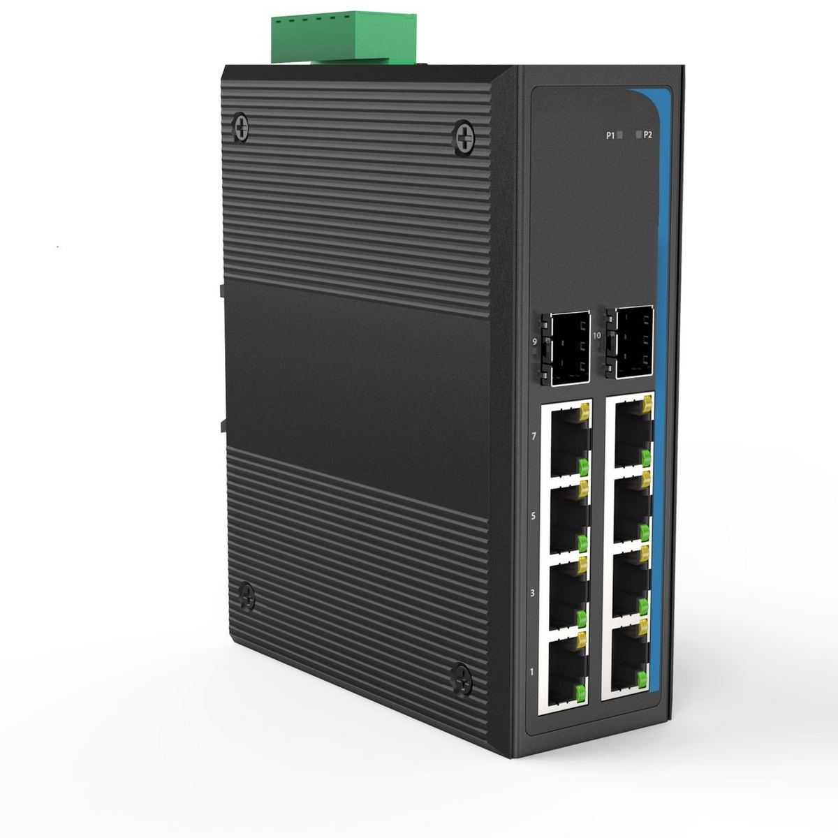 HGW-802S-PSE - 8x RJ45 + 2x SFP ports Gigabit Ethernet PoE Industrial fiber switch 240W total power, DIN rail mount, -40 to +75 Celsius