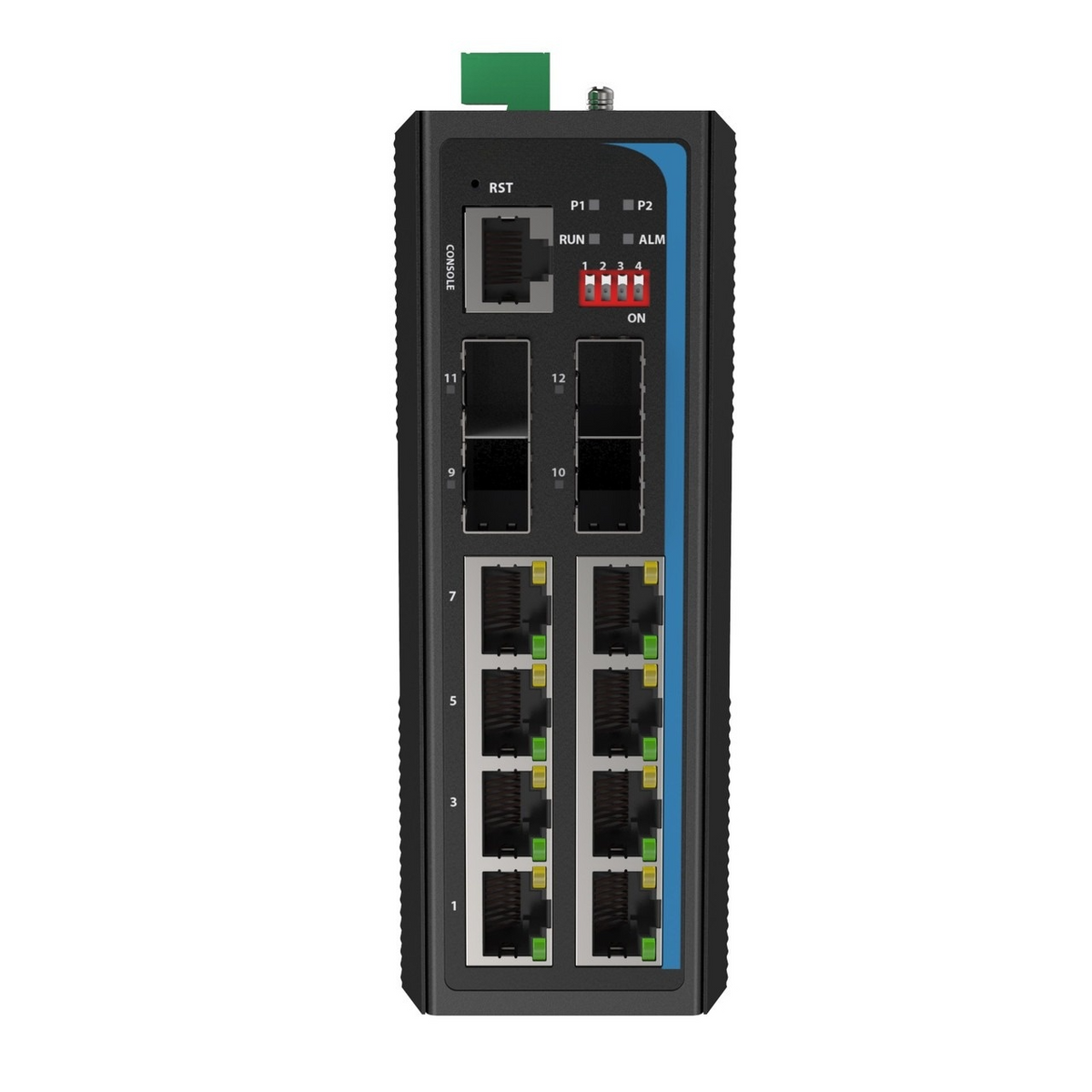 HGW-804SM - 8x RJ45 + 4x SFP ports Gigabit Ethernet Managed Industrial fiber switch, DIN rail mount, -40 to +75 Celsius