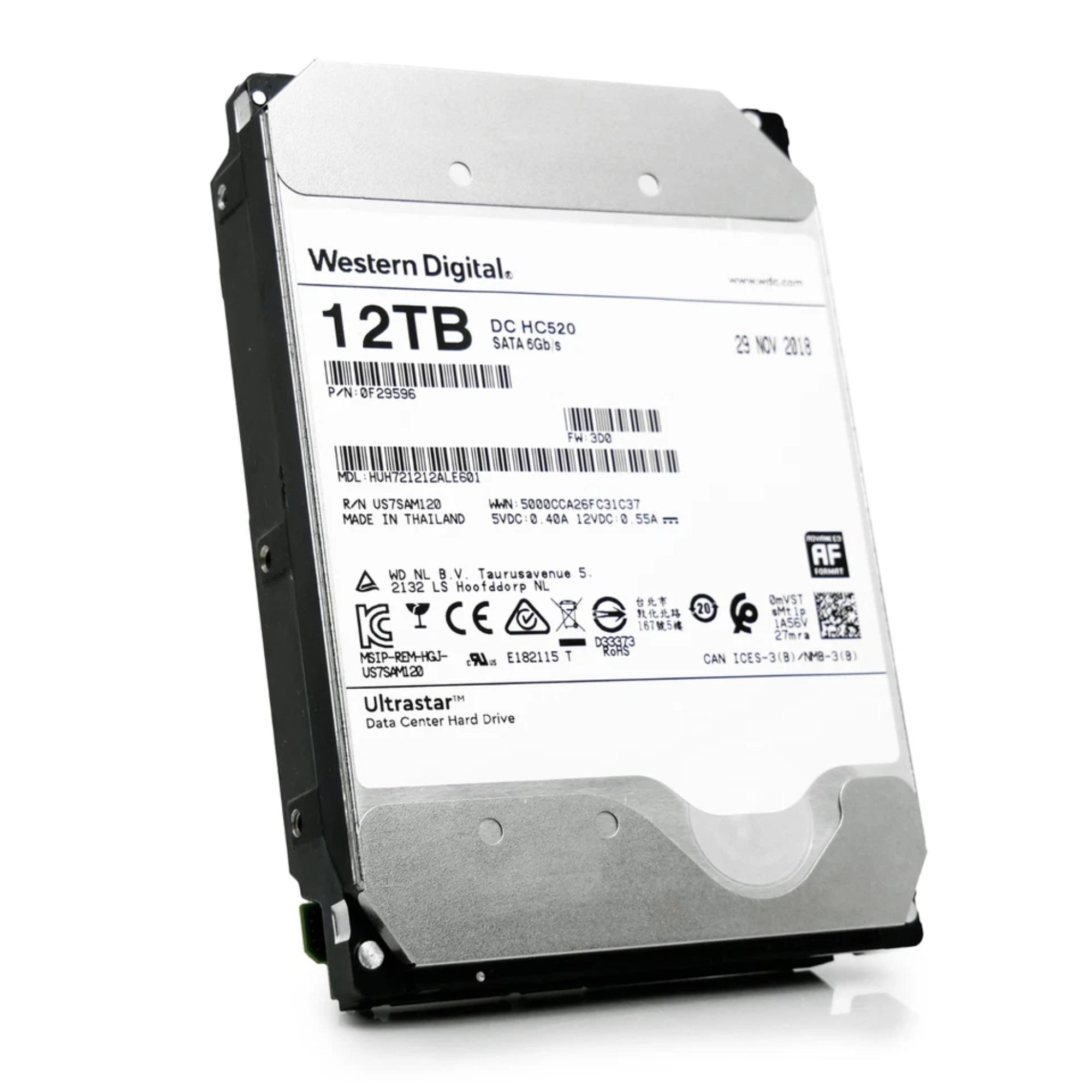 Western Digital Ultrastar DC HC520 HUH721212ALE601 0F29596 12TB 7.2K RPM SATA 6Gb/s 512e 256MB 3.5in Refurbished HDD