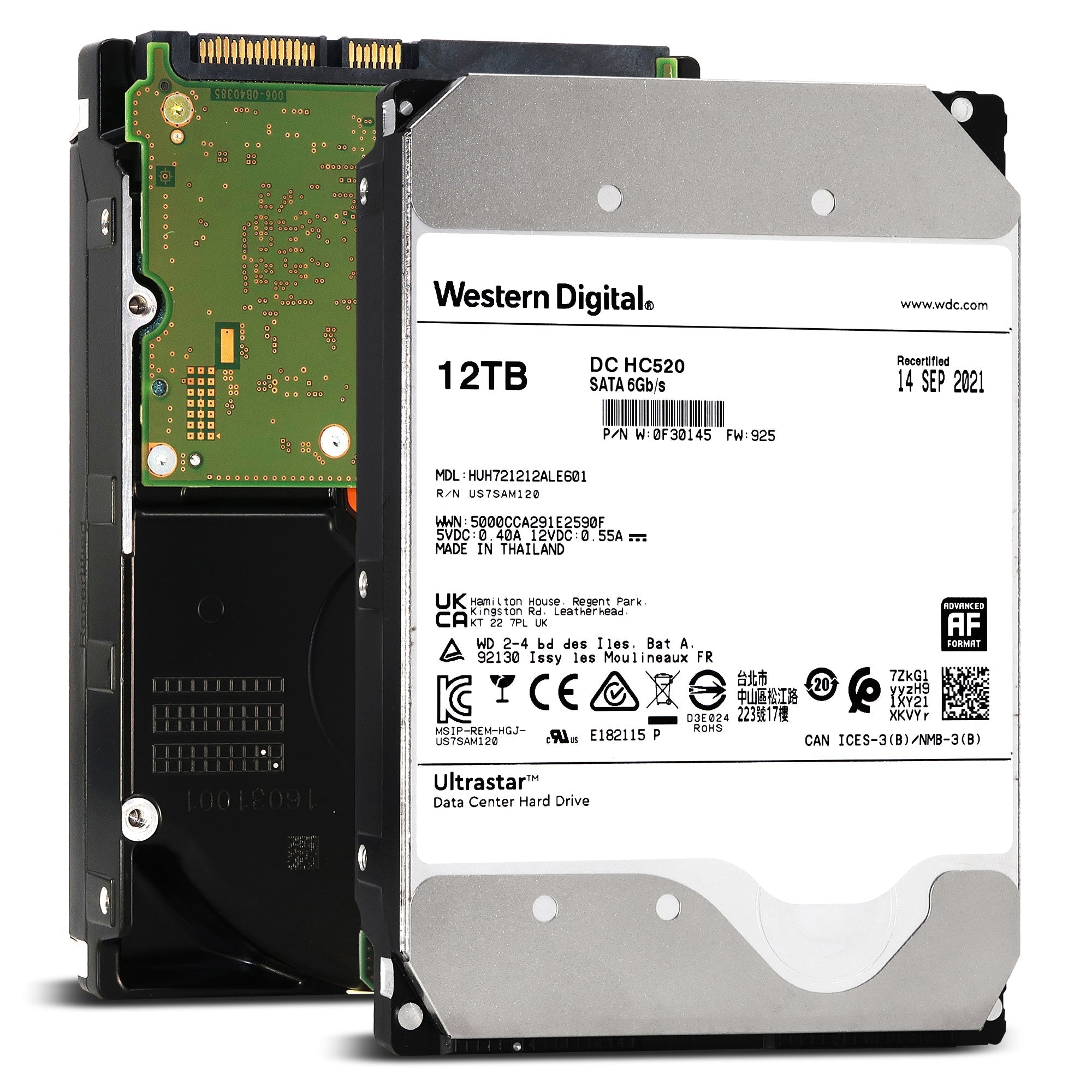 Western Digital Ultrastar DC HC520 HUH721212ALE601 0F30145 12TB 7.2K RPM SATA 6Gb/s 512e 3.5in Recertified Hard Drive