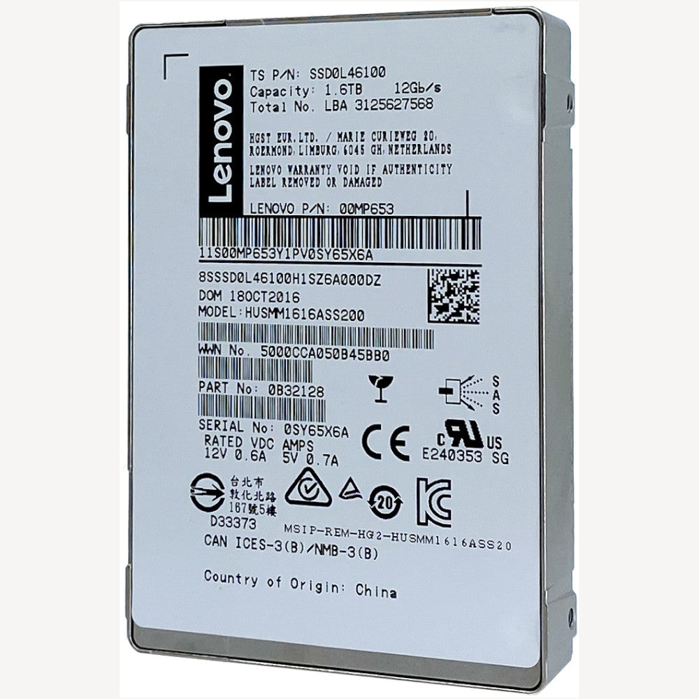 Lenovo Ultrastar SSD1600MM HUSMM1616ASS200 00MP653 1.6TB SAS 12Gb/s Write Intensive MLC 2.5in Refurbished SSD