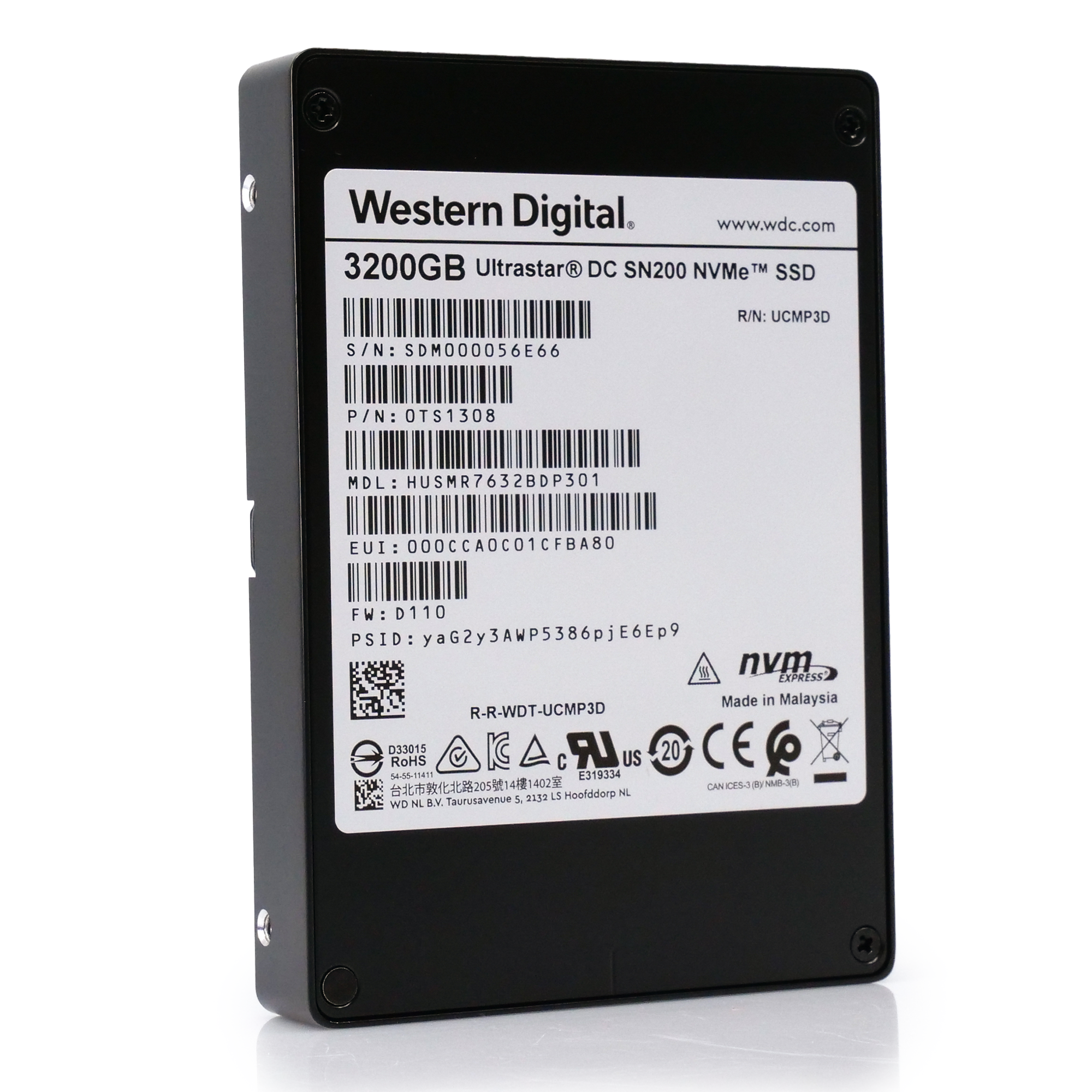 Western Digital/HGST Ultrastar DC SN200 HUSMR7632BDP301 3.2TB PCIe Gen 3.0 x4 4GB/s NVMe 2.5in Recertified Solid State Drive