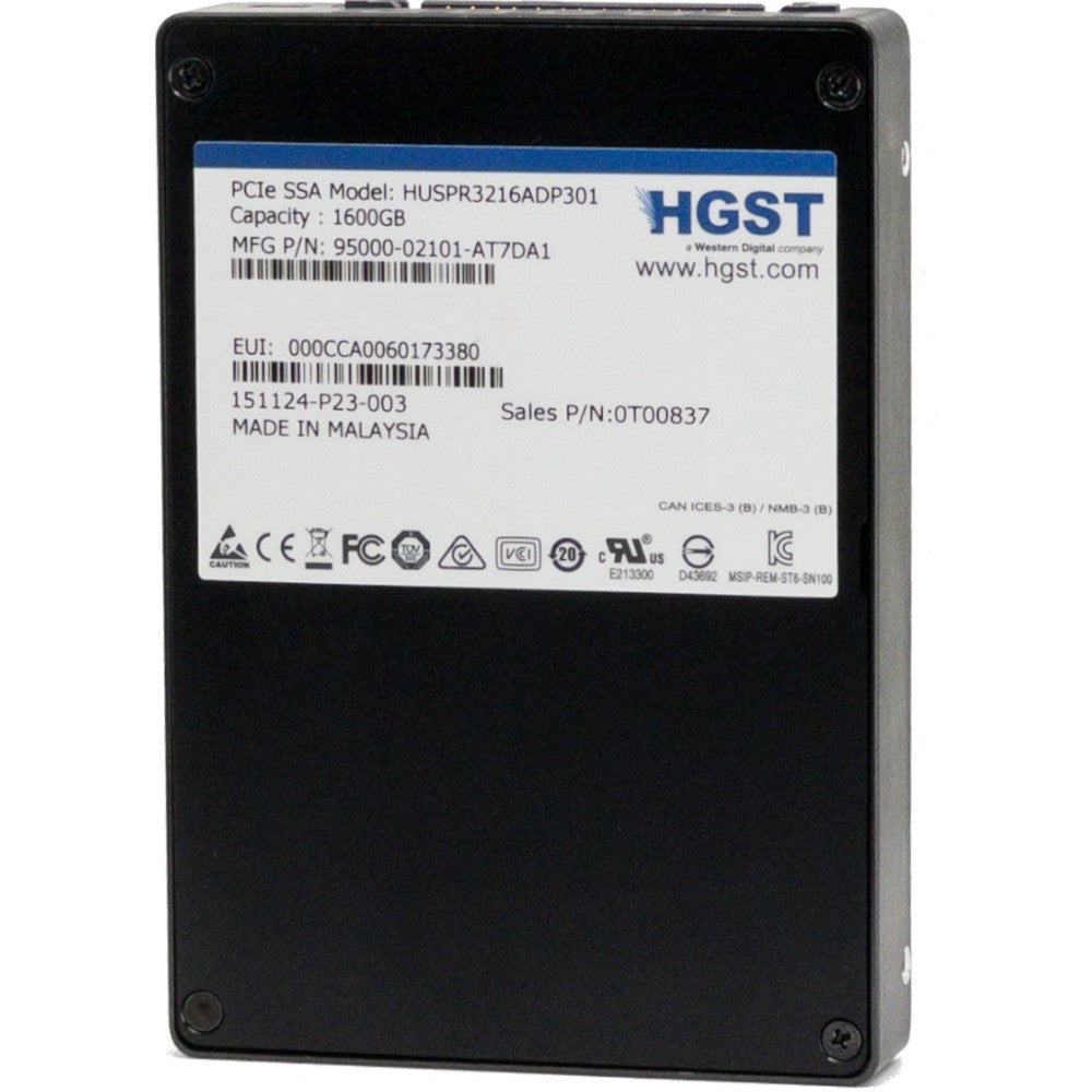 HGST SN100 HUSPR3216ADP301 0T00837 1.6TB PCIe Gen 3.0 x4 U.2 NVMe 2.5in Refurbished SSD