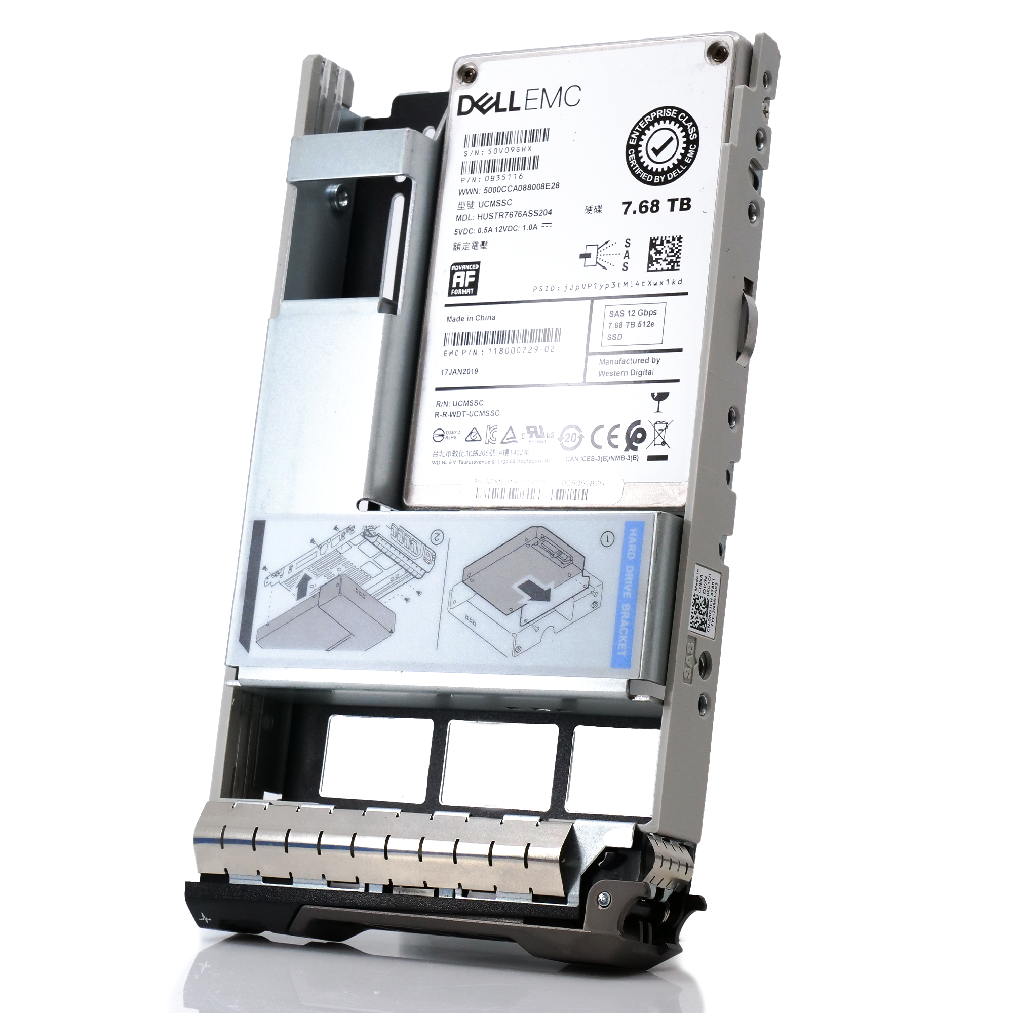 Dell EMC G13 HUSTR7676ASS204 0B35116 7.68TB SAS 12Gb/s 512e 1DWPD Read Intensive 3.5in Recertified Solid State Drive