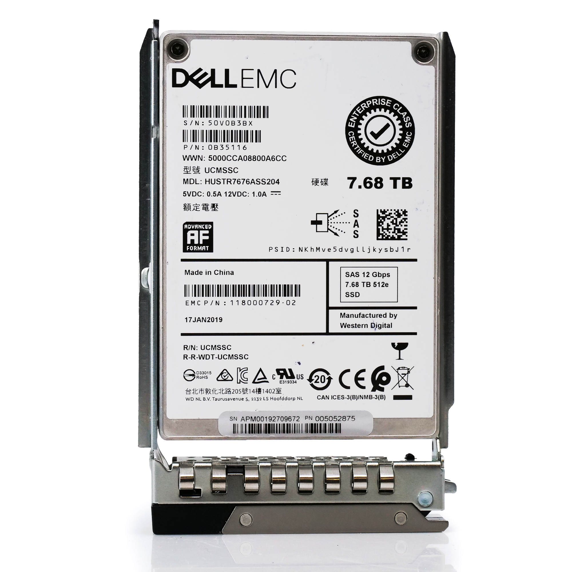 Dell EMC G14 HUSTR7676ASS204 0B35116 7.68TB SAS 12Gb/s 512e 1DWPD Read Intensive 2.5in Recertified Solid State Drive