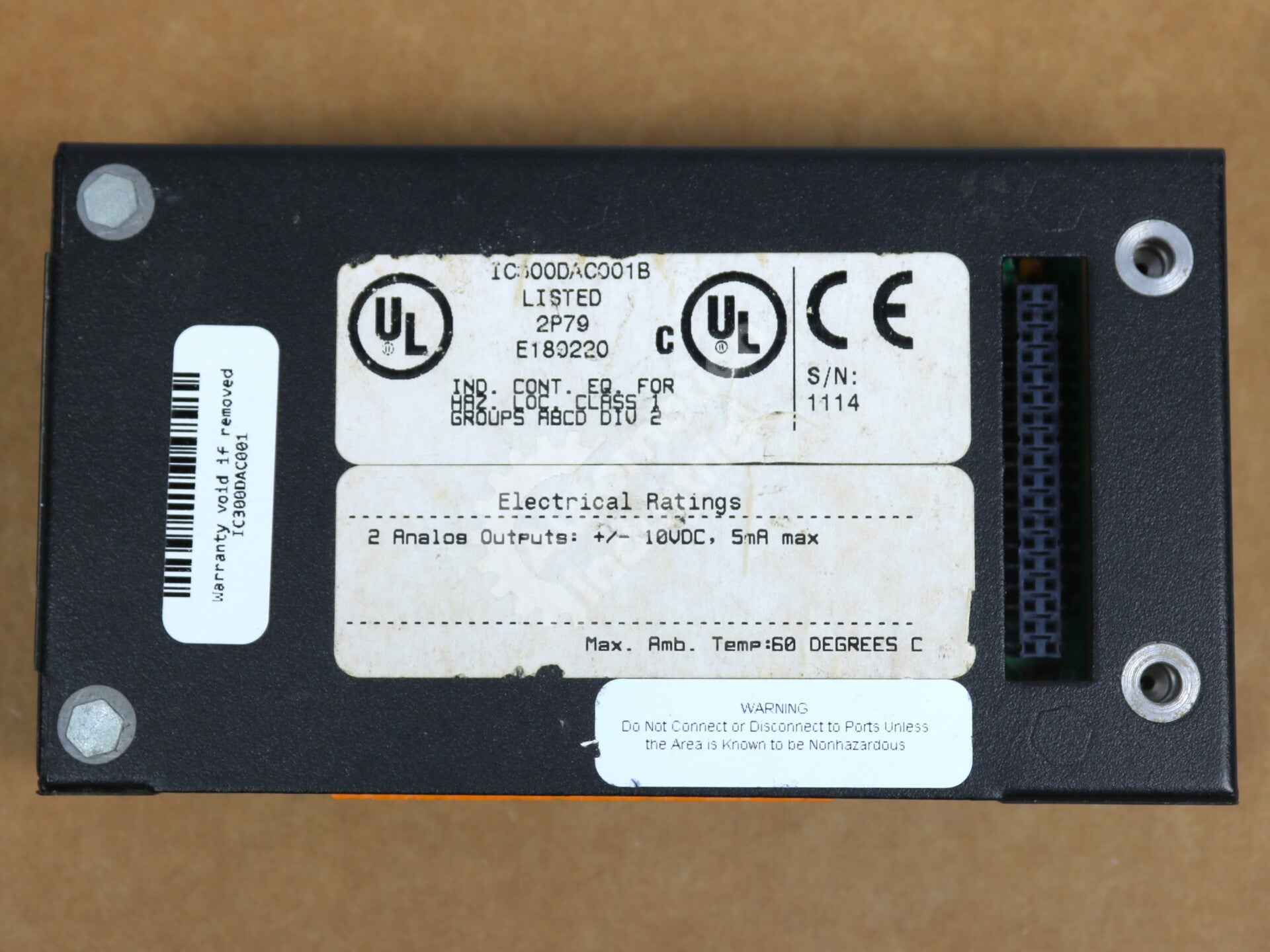 IC300DAC001 By General Electric IC300DAC001B 2-CH 10VDC 5mA Analog Output Module