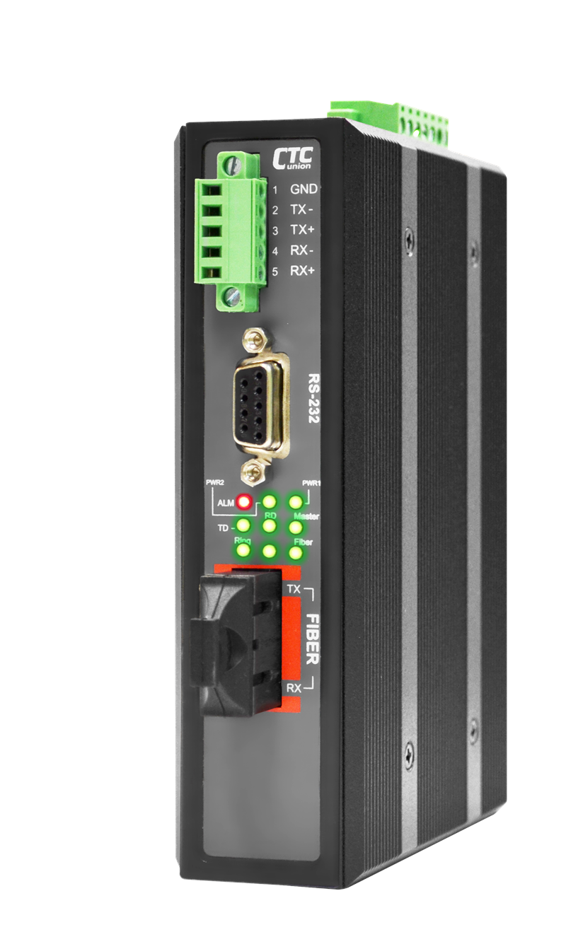 IFC-SERIAL-E-SC002 - RS-232, RS-485, RS-422 over multimode fiber industrial media converter, 2Km, 2.5kV isolation, enhanced -40 to 75 Celsius temp