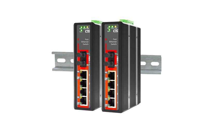 IFS-401F-E-SC030 - 4+1 port Fast Ethernet Industrial singlemode fiber switch, DIN rail mount, -40 to +75 Celsius