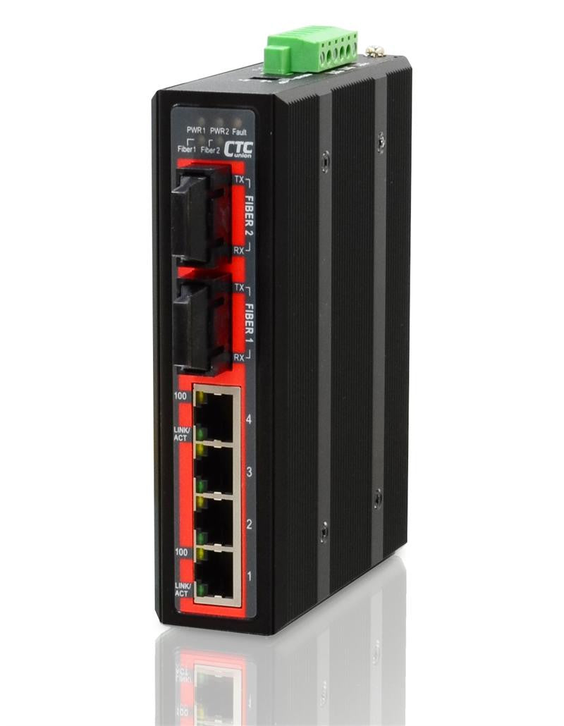 IFS-402F-E-SC002 - 4+2 port Fast Ethernet Industrial multimode fiber switch, wide temperature, DIN rail mount