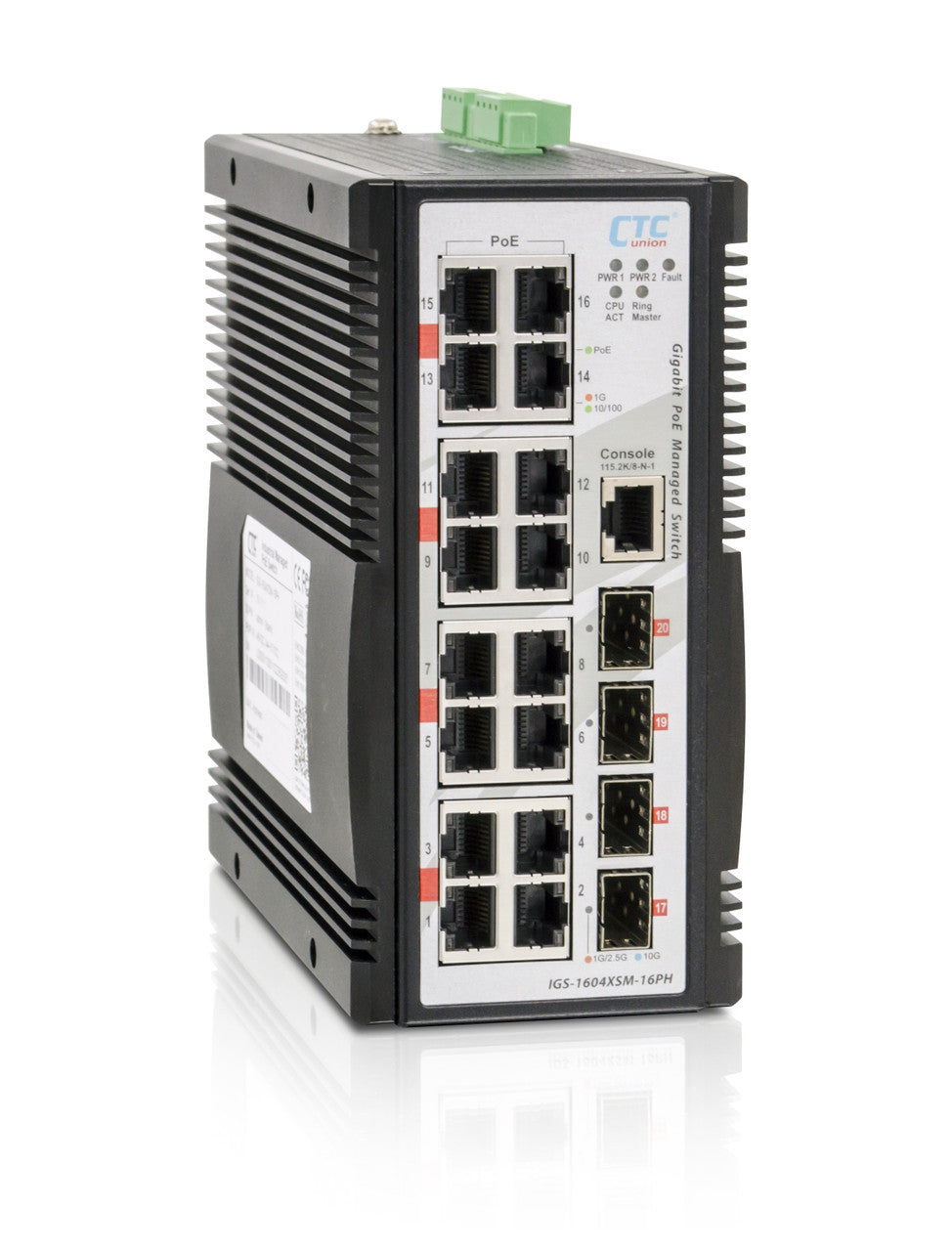 IGS-1604XSM-16PH - 16 copper + 4x 1G/2.5G/10G SFP+ port SNMP/web-managed Gigabit Ethernet Industrial switch, PoE 300W
