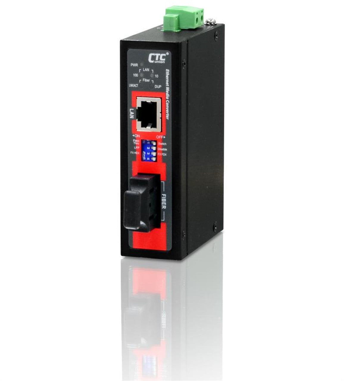 IMC-100C-E-SC030 compact Fast Ethernet singlemode fiber industrial media converter 30Km, DIN rail