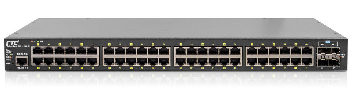 IXR-G4804X-AD - Gigabit Ethernet 48 RJ45 ports with 4x 1G/2.5G/10G SFP+ ports, Layer 3 routing industrial switch, redundant AC and DC48 power, rack 19"