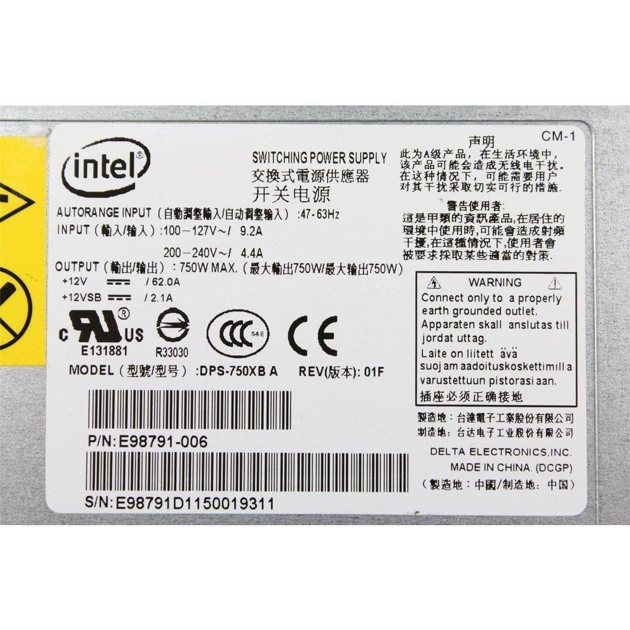 Intel Delta E98791-006 E98791-007 DPS-750XB A 750W Hot Swap Redundant Power Supply-FoxTI