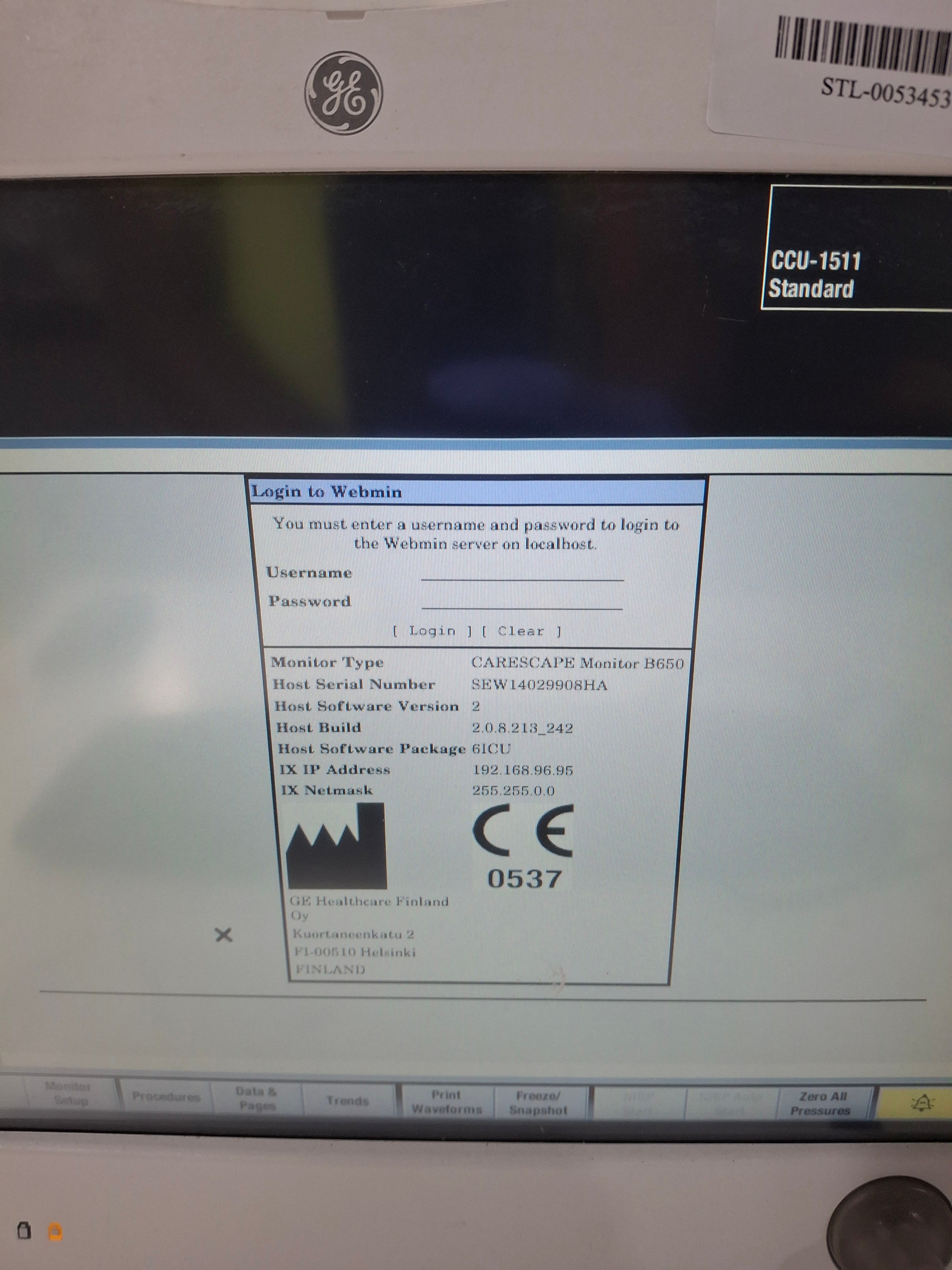 GE Healthcare Carescape B650 Critical Care Patient Monitor