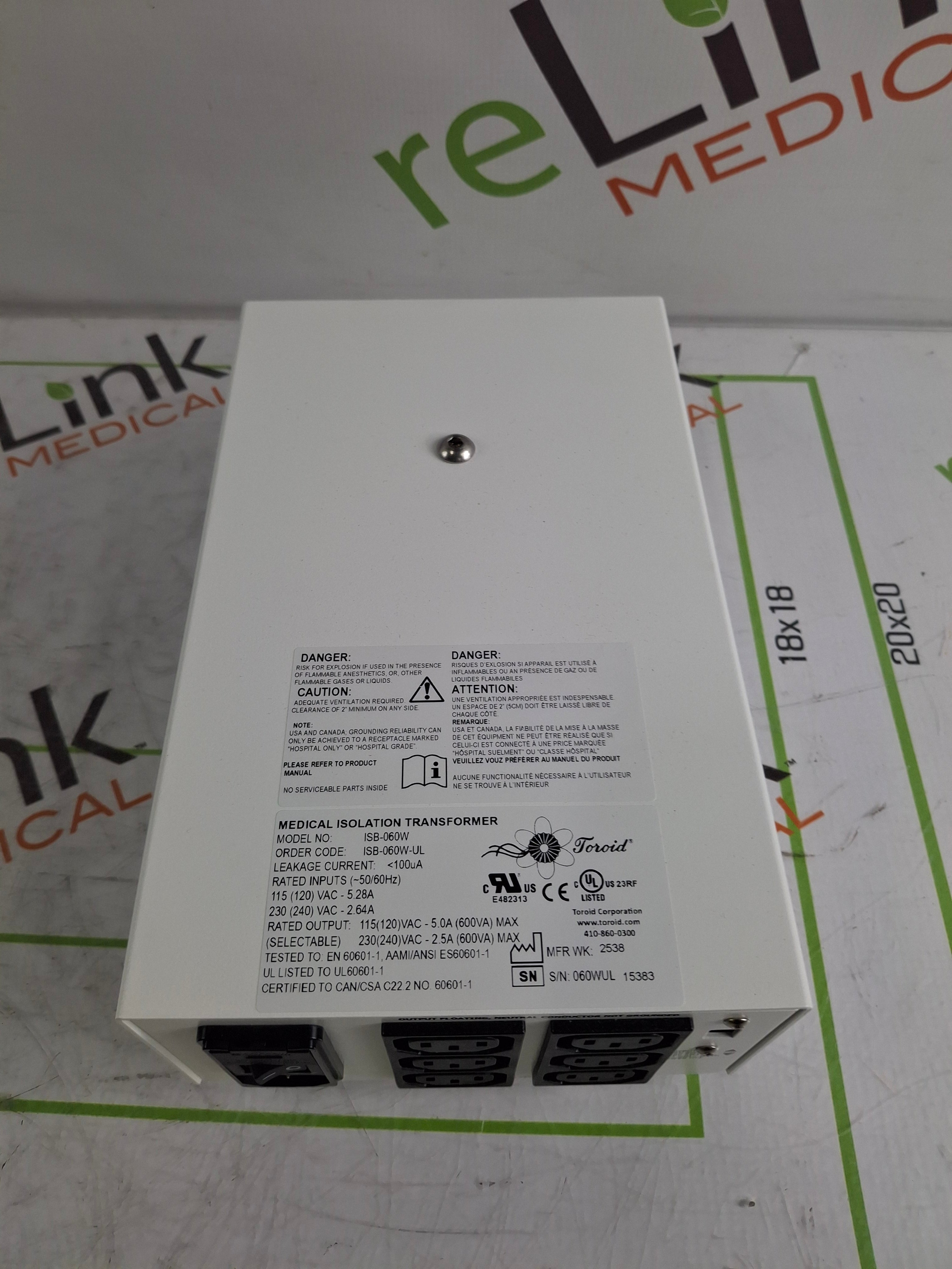 Toroid ISB-060W Medical Grade Transformer