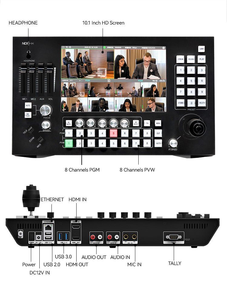 Jimcom 8-Channel Touch Broadcast Switcher and PTZ Controller with NDI|HX
