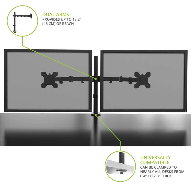 Kanto Height Adjustable Desktop Arm Dual Monitor Stand for 17" to 27" Monitors
