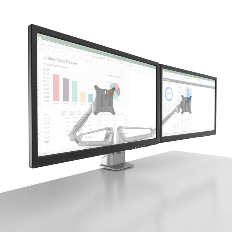 Kanto Dual-Monitor Gas Shock Desktop Mount for 17-inch to 32-inch Displays - Silver