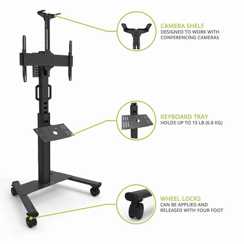 Kanto Rolling TV Stand with Keyboard Tray for 37-inch to 77-inch TVs - Compatible with Logitech Tap and Rally Bar Conferencing Device