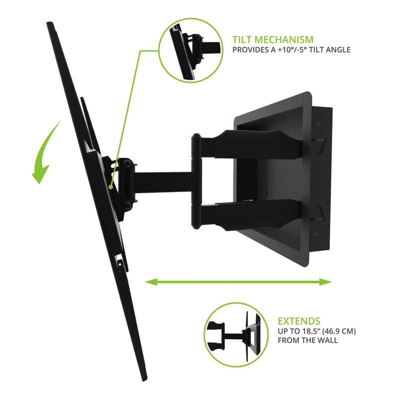 Kanto Recessed In-Wall Full Motion TV Mount for 32-inch to 55-inch TVs