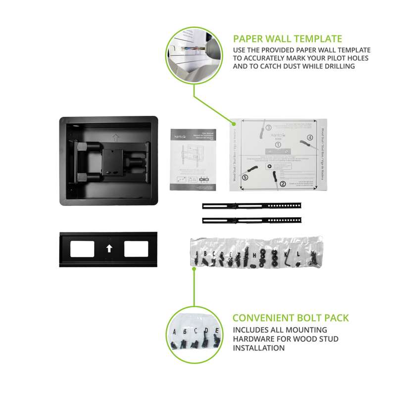 Kanto Recessed In-Wall Full Motion TV Mount for 32-inch to 55-inch TVs