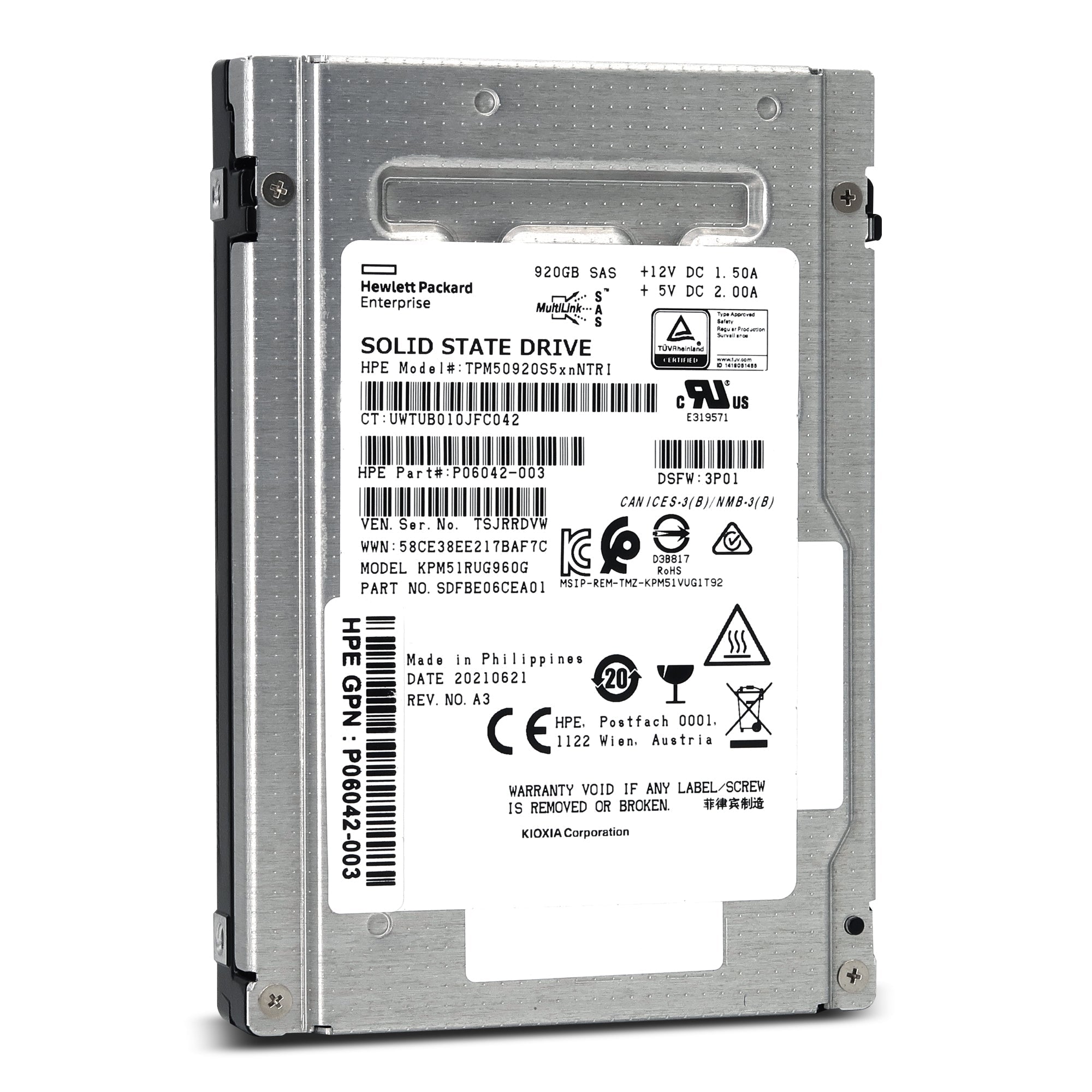 HPE PM5-R KPM51RUG960G P06042-003 920GB SAS 12Gb/s 2.5in Solid State Drive