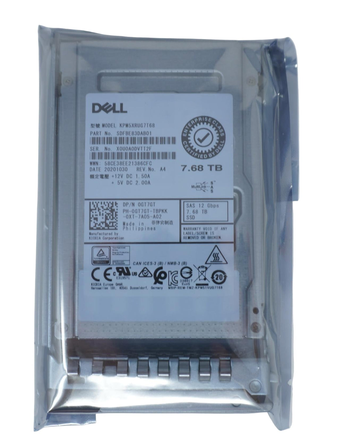 GT7GT Dell 7.68TB SAS 12G 2.5 RI SSD KPM5XRUG7T68 G14-G16 Solid State Drive