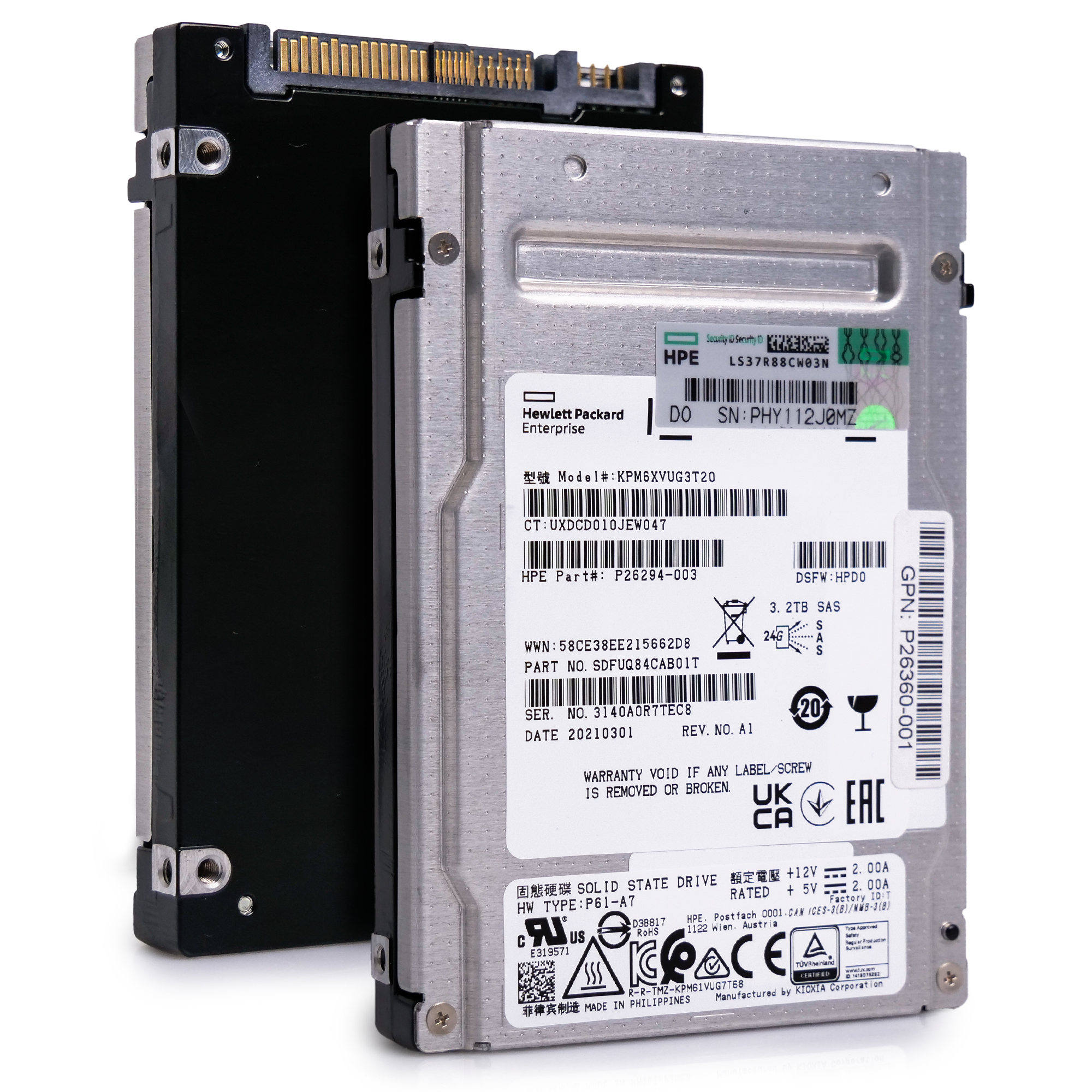HP/Kioxia PM6-V KPM6XVUG3T20 P26360-001 3.2TB 3 DWPD SAS 4 24Gb/s TLC 2.5in Refurbished SSD