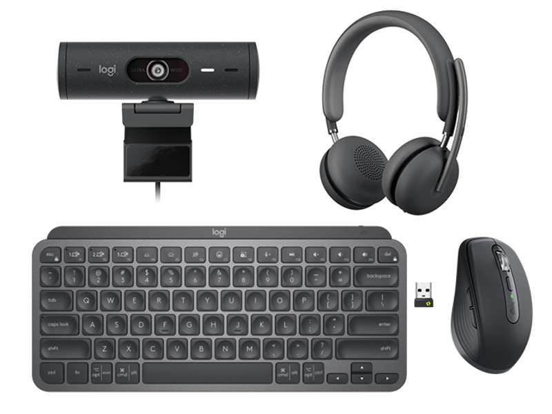 Logitech Mobile Bundle - MX Keys Mini Keyboard, MX Anywhere 3S Mouse, Brio 505 Webcam, & Zone Wireless 2 Headset - UC Version