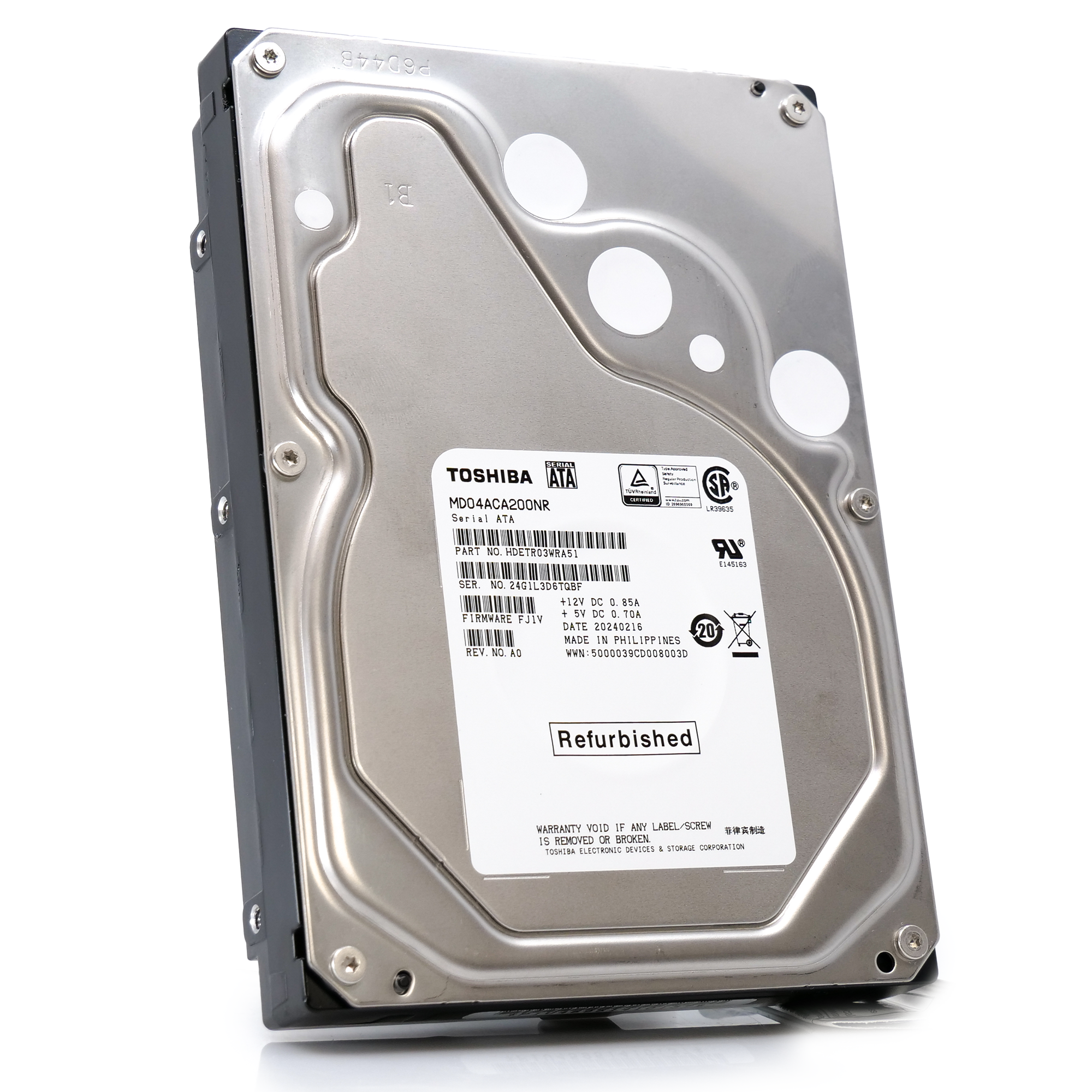 Toshiba MD04 MD04ACA200NR 2TB 7.2K RPM SATA 6Gb/s Desktop 3.5in Recertified Hard Drive