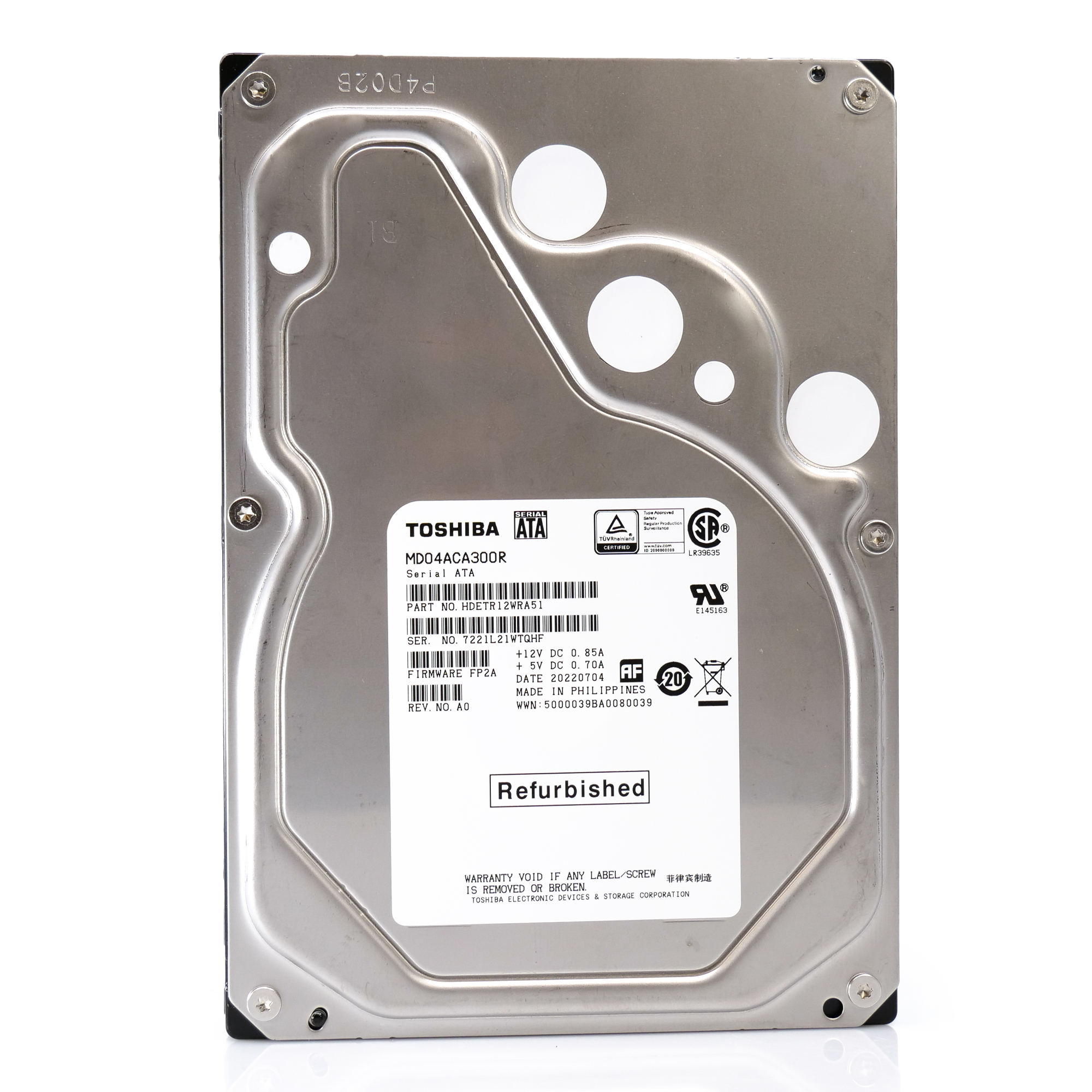 Toshiba MD04 MD04ACA300R 3TB 7.2K RPM SATA 6Gb/s Desktop 3.5in Recertified Hard Drive