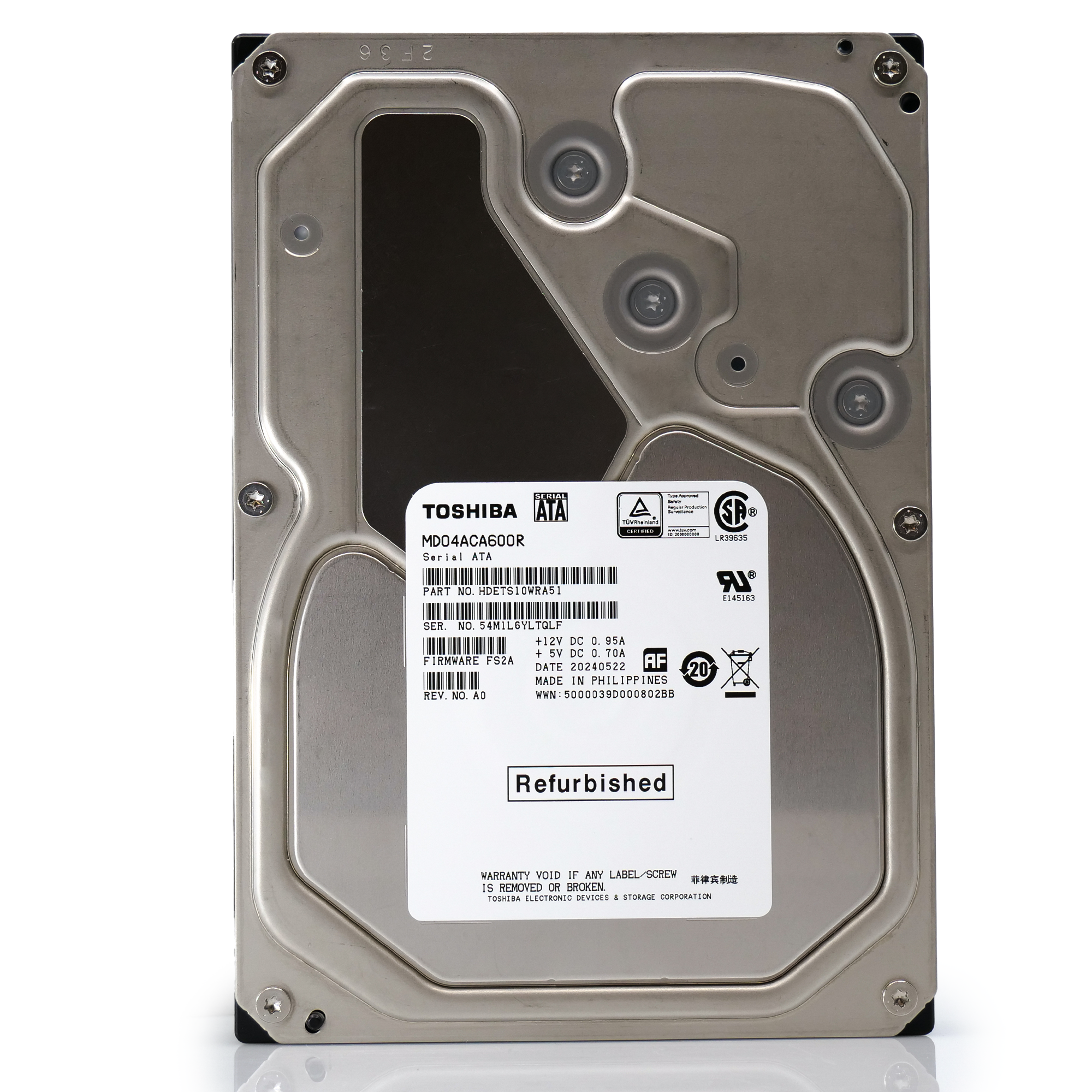 Toshiba MD04 MD04ACA600R 6TB 7.2K RPM SATA 6Gb/s Desktop 3.5in Recertified Hard Drive