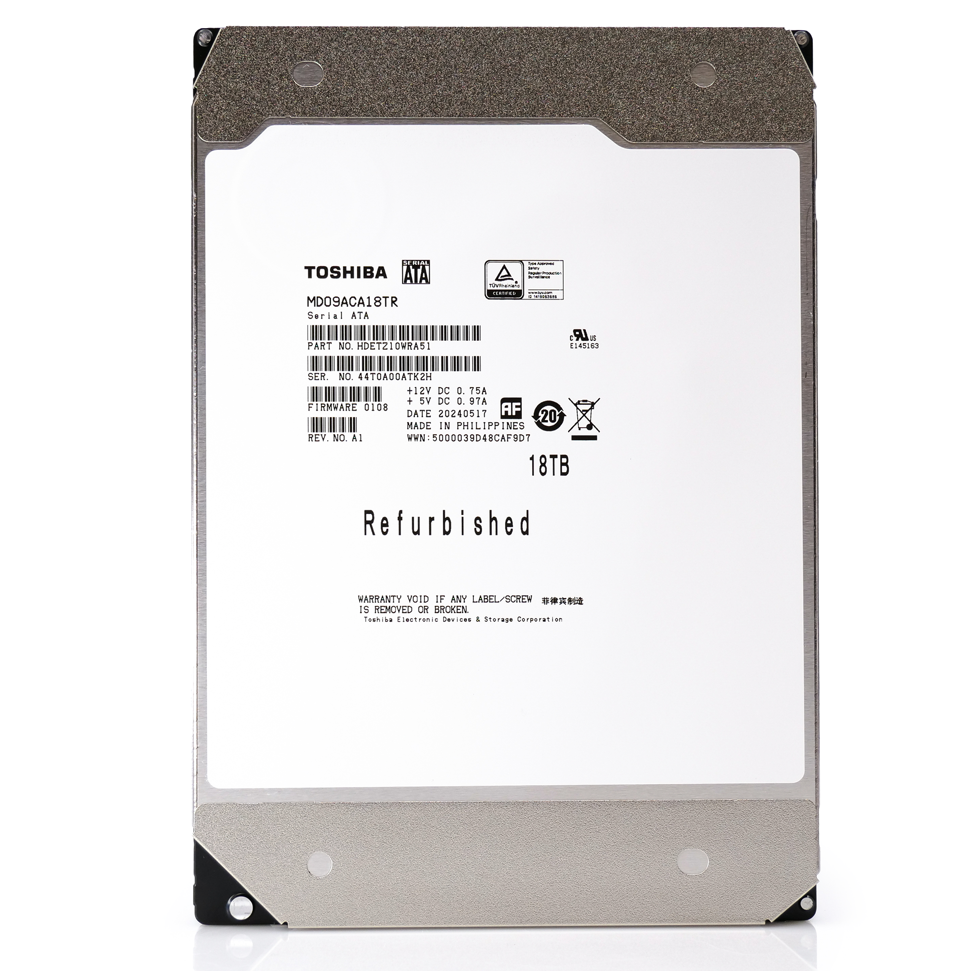 Toshiba MD09 MD09ACA18TR 18TB 7.2K RPM SATA 6Gb/s 512e Desktop 3.5in Recertified Hard Drive