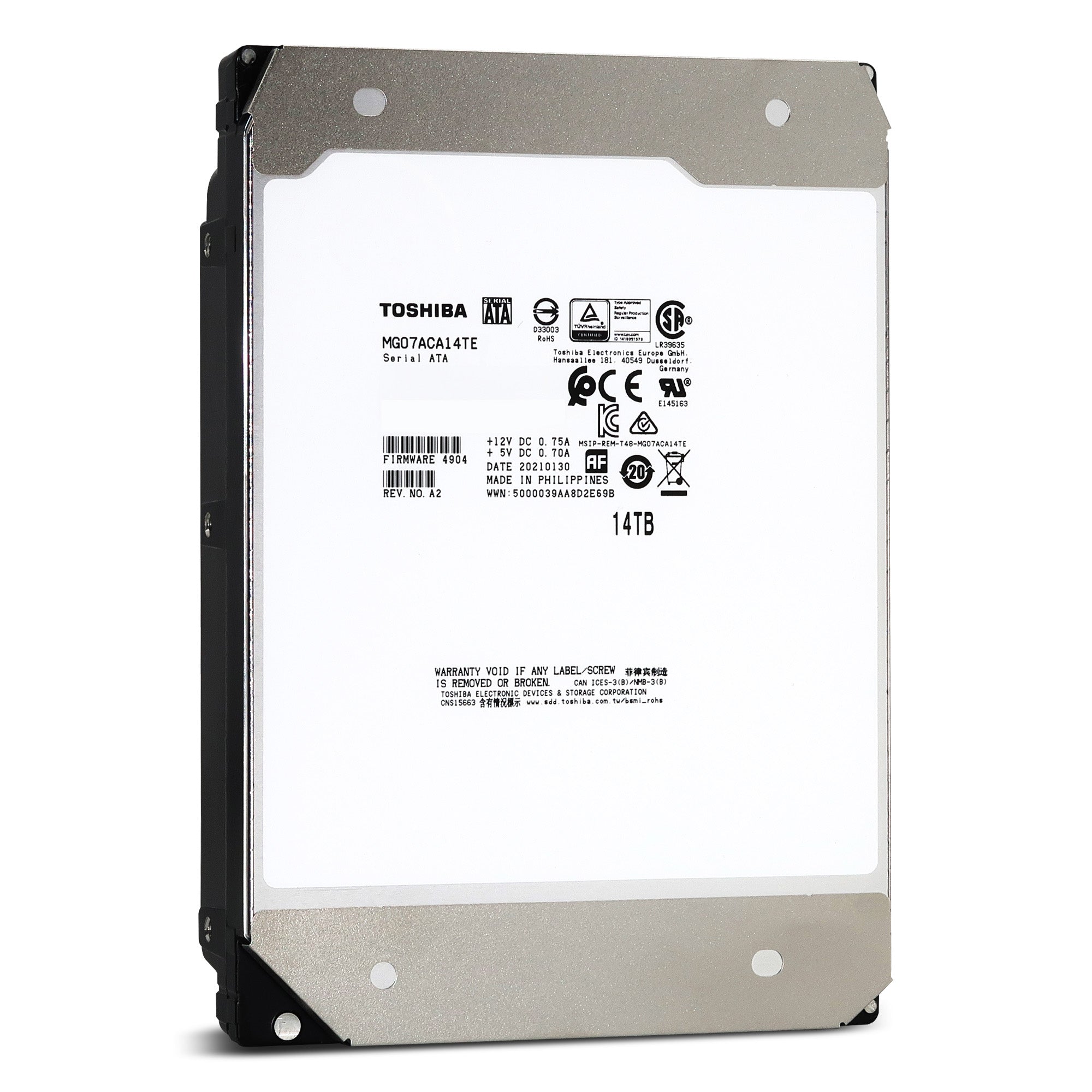 Toshiba MG Series MG07ACA14TE 14TB 7.2K RPM SATA 6Gb/s 512e 3.5in Recertified Hard Drive