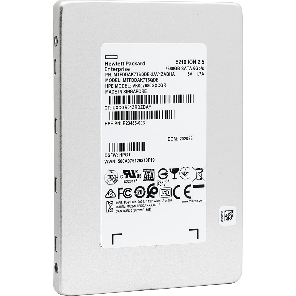 HP 5210 ION MTFDDAK7T6QDE-2AV1ZABHA P23486-003 7.68TB SATA 6Gb/s 2.5in Refurbished SSD