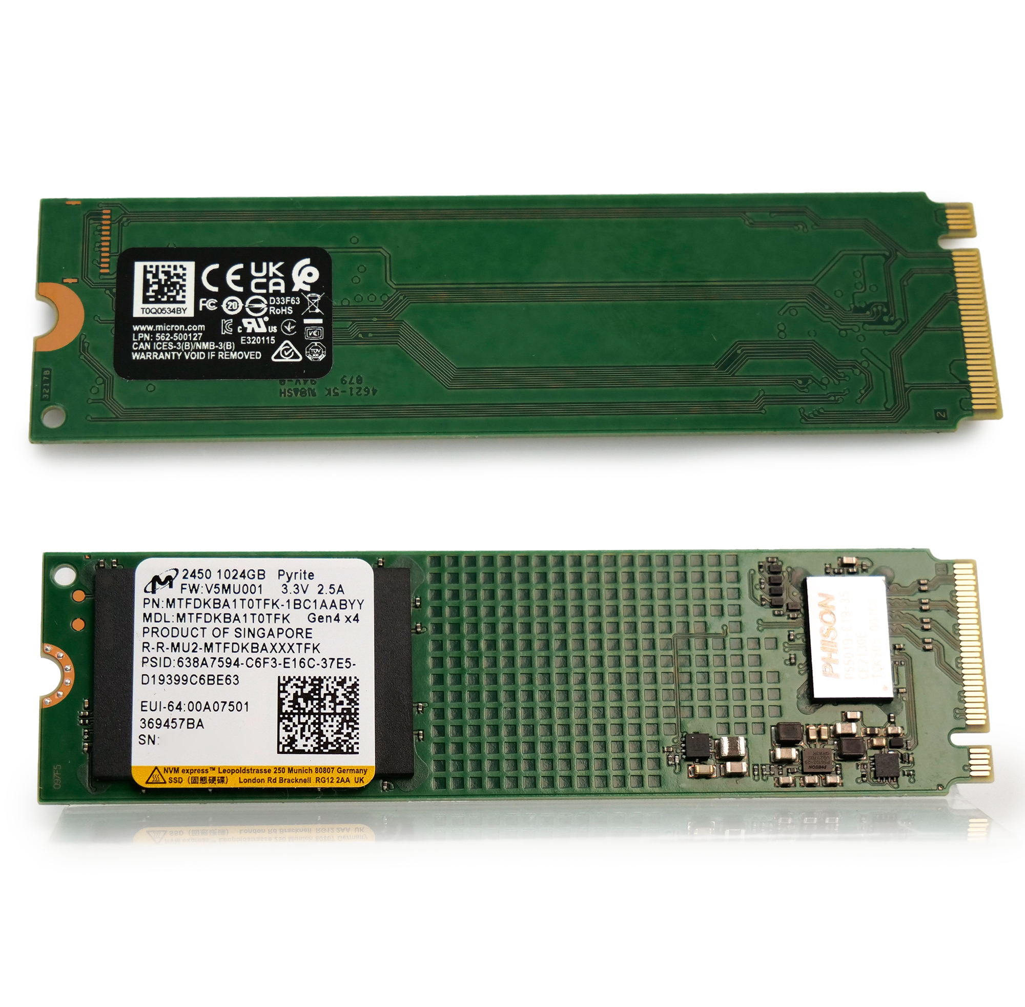 Micron 2450 MTFDKBA1T0TFK 1TB 600TB TBW PCIe Gen 4.0 x4 8GB/s NVMe M.2 2280 in Recertified Solid State Drive