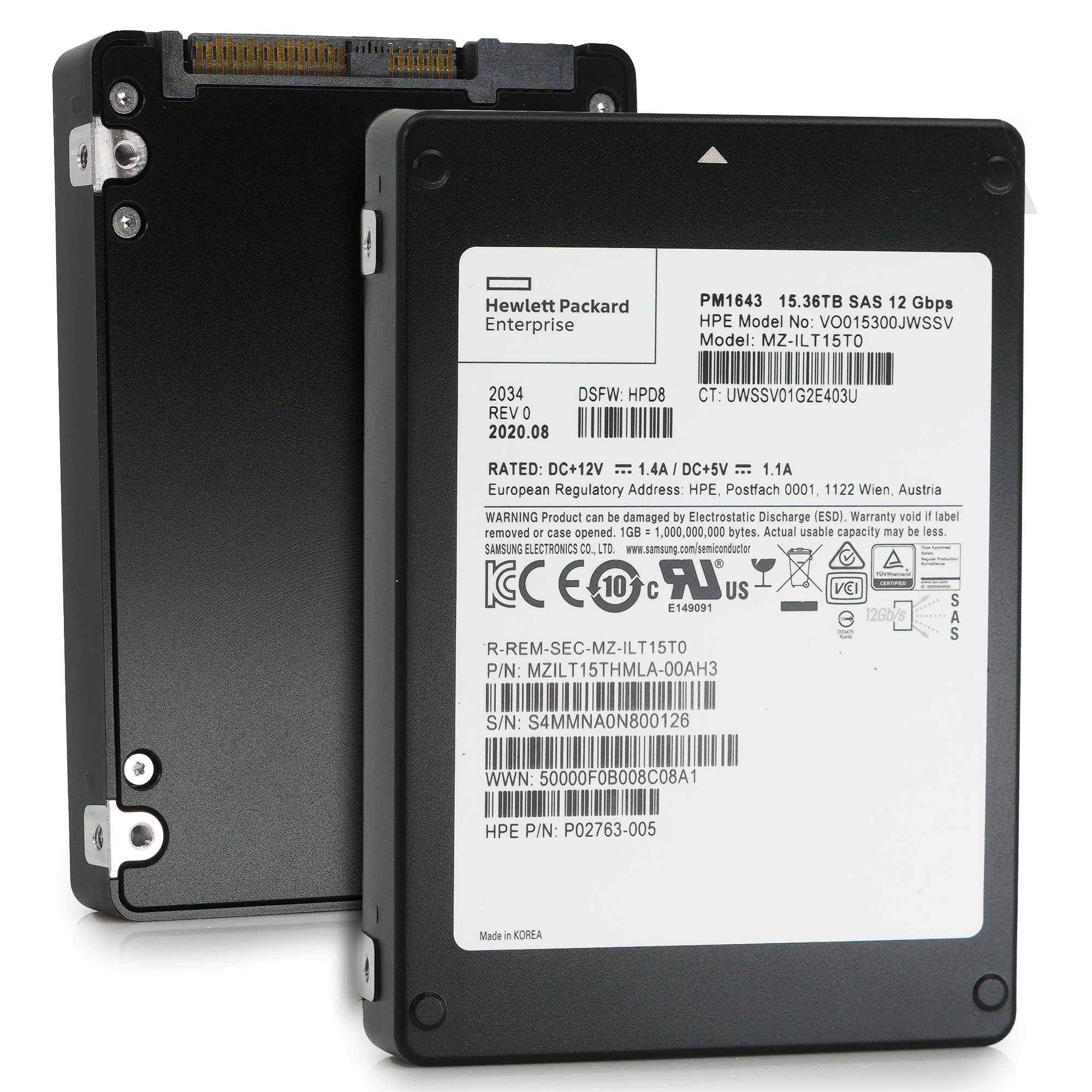 HPE / Samsung PM1643 MZILT15THMAL 15.36TB SAS 12Gb/s 3D TLC 2.5in Refurbished SSD